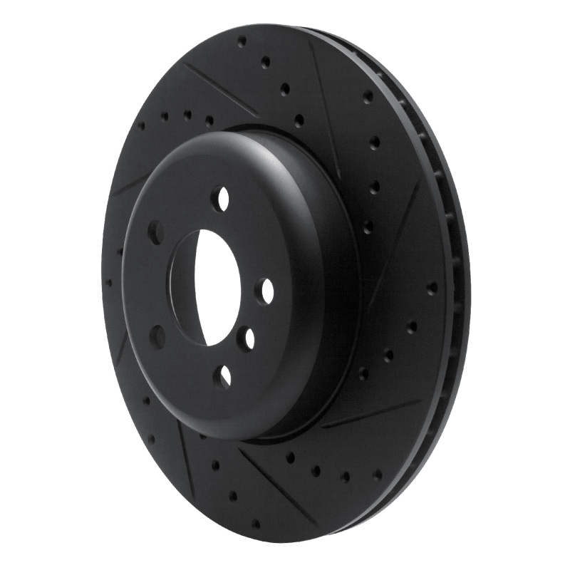 BMW 535I GT xDrive Brake Rotor (1) - Rear Right - R1 Concepts - Drilled & Slotted - Black - `10-`19